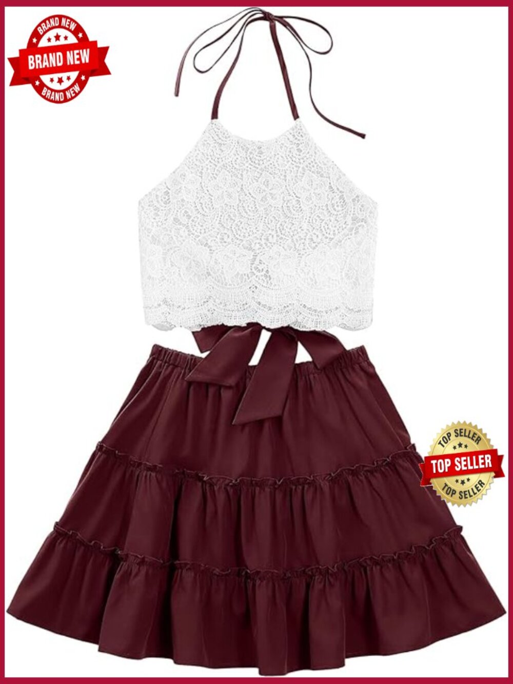 Women's 2 Piece Lace Crop Top and Skirt Set Summer Outfits